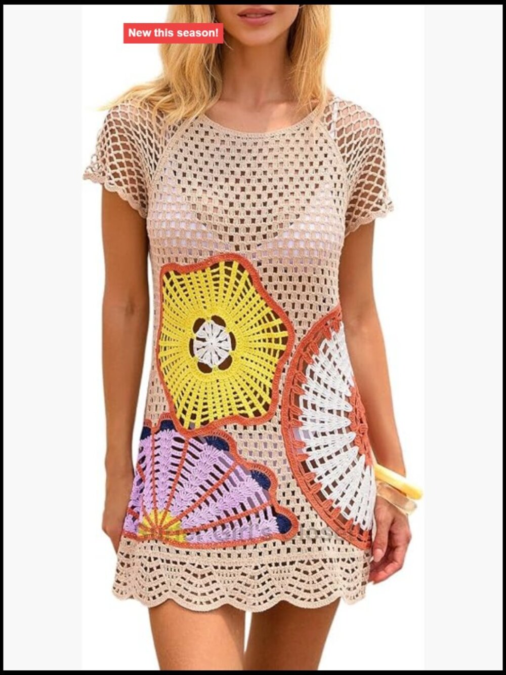 Women's 3D Mandala Floral Crochet Cover Up for Swimwear Boho Beach Dress